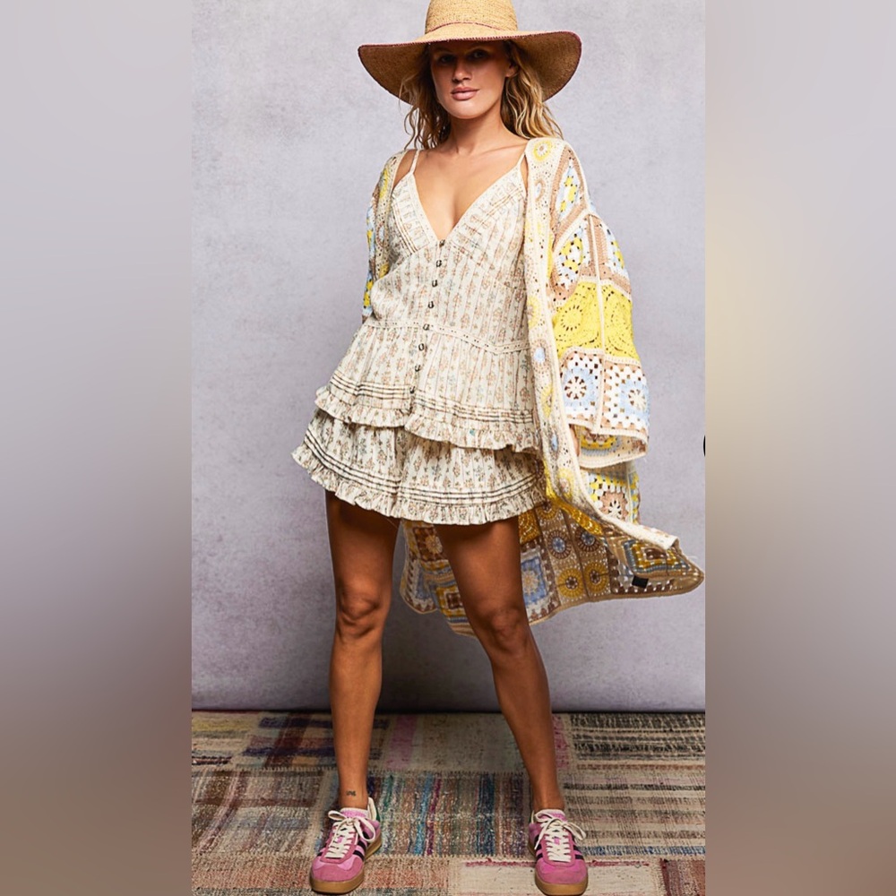 POL Crochet Patchwork Cardigan Sweater - Yellow, Cream & Baby Blue - Picture 10 of 10